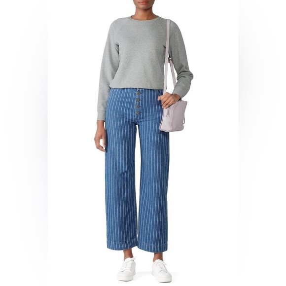 Anthropologie Pants - M.i.h Paradise Ultra High-Rise Straight Blue Denim White Striped Jeans Size‎ 27